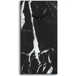 Leinwand Wanduhr Wandkunst Uhr Geräuschlos 30x60 Struktur aus schwarzem Marmor - schwarze Hände - Schwarz