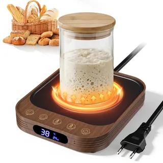 MQUPIN Sauerteig Starter Wärmer, 21-38°C Präzise 1°C Thermostat Sauerteigwärmer, Warmhalteplatte für Sauerteigstarter mit 24H Timer Speicherfunktion, für Sauerteiggärung Brotbacken (Braun)