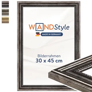 WANDStyle Bilderrahmen 30x45 Vintage, Bilderrahmen Metall-Optik Holz, hochwertiger Holzbilderrahmen Antik, Posterrahmen zum Aufhängen, Rahmen 45x30 cm, Fotorahmen H450 - Made in Germany
