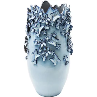 Kare Design Butterflies Vase, Hellblau, Handarbeit, Schmetterlinge, Deko Vase, Große Blumenvase, Wohnzimmer Dekoration, Esszimmer, Keramik, 50x28x28cm (H/B/T)