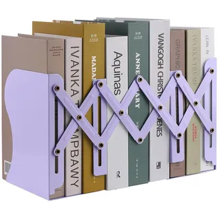 MSDADA Buchstützen Verstellbar Erweiterbar Metall Kinder Buchständer Zeitschriftenordner rutschfeste Bücherhalter für Küche Büro Schule Bibliothek(Violett)