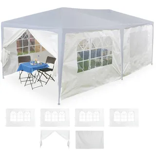 Relaxdays Seitenteile für Pavillon, 6er Set, 2x3m, wasserdicht, Fenster & Tür, PE, Seitenwände mit Klettverschluss, weiß