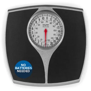 SALTER 148 BKSVDR Speedo Mechanische Waage, extra großes und leicht ablesbares Zifferblatt, große Plattform, max. 136 kg, keine Batterien, präzise und zuverlässig, in kg oder lbs, Schwarz Silber Einheitsgröße
