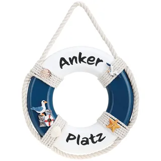 com-four® Dekorativer Rettungsring aus Holz mit der Aufschrift Ankerplatz - Schifffahrt Deko zum Aufhängen - Maritime Hängedeko für zu Hause (Rettungsring Ankerplatz)