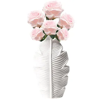 Weiße Blumenvase Porzellan, Kleine Vase Weiß Keramik, Zimmer Deko Aesthetic Vasen, Palmblatt-Form Matte Ahornblatt-Knospenvase für Aesthetic Neutral Boho Blumenarrangement dekorative Vase (S)