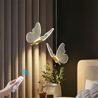 HMAKGG Hängelampe Schmetterling, 12W LED Hängelampe Kinderzimmer mit Fernbedienung & App-Steuerung, 3000-6000K, Höhenverstellbar 1,8m, Pendelleuchte Dimmbare für Schlafzimmer, Gold, 20x18cm
