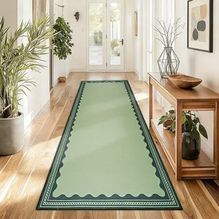 Famibay Teppich Läufer Flur 80x200cm rutschfest Küchenläufer Waschbar Grün Jute Teppich Läufer Für Küche Flur Eingang Schlafzimmer