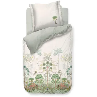 Pip Studio Bettwäsche Panoramico Cremefarben Bäume Farne Oriental Ornamente Grün Blumen Früchte Häuser Regenwald, Größe:135 cm x 200 cm