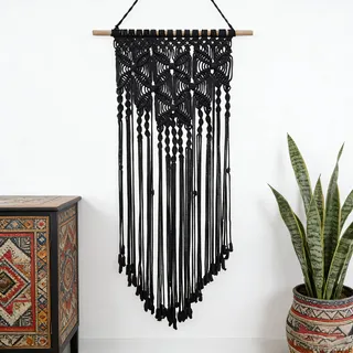 Esshogo Schwarz Makramee Wandbehang, Handgefertigter Gewebter Wandteppich | Makramee Wandbehang Dekoration, oven Wandbehang Boho Chic Baumwolle Handmade Wandteppich Und Türvorhang Decor Apartment
