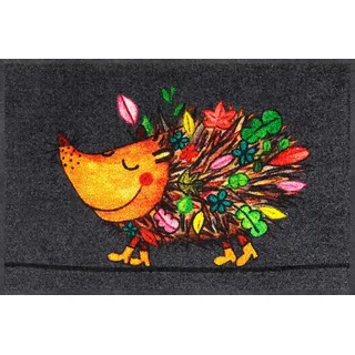 SALONLOEWE Funky Hedgy Fußmatte 50 x 75 cm Sauberlaufmatte Eingangs-Matte Igel bunt witzig waschbar Fussabtreter Herbst-Farben