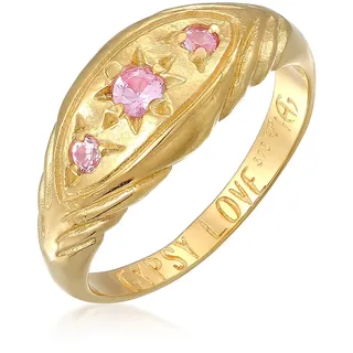 Silberring HAZE & GLORY "Ring Stern Saphir Pink - Love Rules 375 Gelbgold" Gr. 56, gold, Fingerringe, Damen, 56, Gelbgold 375, Silberring