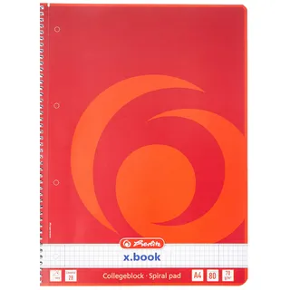 Herlitz Collegeblock x.book A4 kariert Rot/Weiß