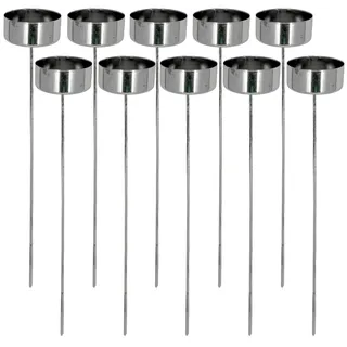 MIJOMA 10 Stück Kerzenhalter-Set, Teelichthalter zum Stecken, Metall, DIY Adventskranz Weihnachtskranz, Länge 20cm, für Kerzen und Teelichter bis 40mm Durchmesser, Perfekte Tischdekoration (Silber)