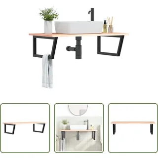 The Living Store Waschtischplatte mit Halterung Stahl und Massivholz Eiche - Braun