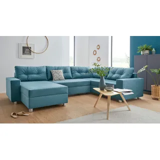 Collection AB Wohnlandschaft Polyester U-Form 3-Sitzer Blau