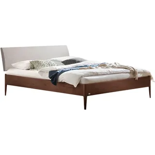 Hasena Bett , Nussbaumfarben, Hellgrau , Holz, Textil , Nussbaum , massiv , Höhe ca. 22 cm , 140x200 cm , gepolstertes Kopfteil, in verschiedenen Holzarten erhältlich, in verschiedenen Größen erhältlich , Schlafzimmer, Komplette Schlafzimmer und Serien, Schlafzimmerserien