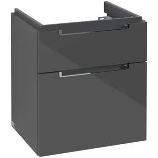Villeroy & Boch Subway 2.0 Waschtischunterschrank, 2 Auszüge, Waschbecken mittig, 537x590x423mm, A90810FP, Farbe: Glossy Grey, Griff: chrom glänzend