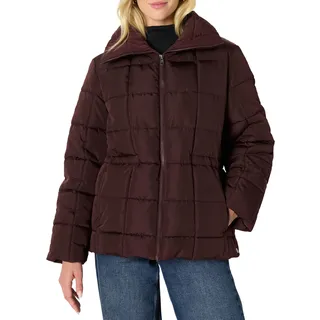 Amazon Essentials Damen (Demis Favorit) Karierte Oversize-Steppjacke Mit Puffärmeln Und Verstellbarer Taille, Dunkles Maronibraun, L