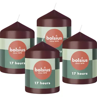 Bolsius Glatte Stumpenkerzen - Bordeauxrot - 4 Stück - 8 x 6 cm - Dekorative Haushaltkerzen - Länge Brenndauer 17 Stunden - Unparfümierte - Enthält Natürliches Pflanzenwachs - Ohne Palmöl