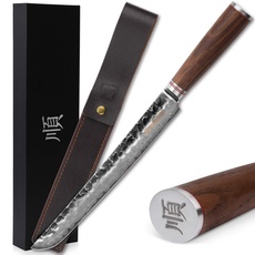 YOUSUNLONG Max Sakimaru Messer 11 Zoll Sashimi Sushi Yanagiba Messer - Japanischer Damaskus gehämmerter Edelstahl mit hohem Kohlenstoffgehalt - Walnussgriff mit Leder inklusive Geschenkbox