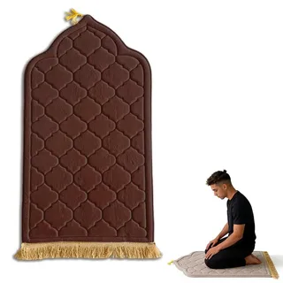 Zinueen Gepolsterter Gebetsteppich Seccade - Türkischer Stil, Weicher & Dicker Prayer Mat für Ramadan, Umrah Geschenk, Tespih Islam, Gebetsteppich to Go, Namazlik (65x110cm) (Dunkelbraun)