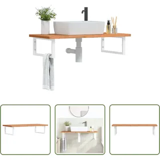 The Living Store Waschbeckenregal Wandmontage Stahl und Massivholz Buche - Braun