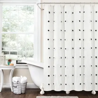 Lush Decor Boho Circle Duschvorhang, gefärbt, umweltfreundlich, recycelte Baumwolle, 183 x 183 cm, Schwarz