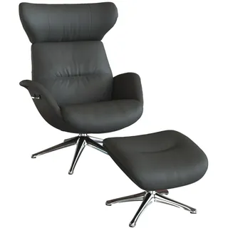 flexlux Relaxsessel More Leder 90 x 107 x 89 cm Grau mit Kopfteil