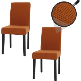 2er-Set Esszimmerstuhl Littau, Stuhl Küchenstuhl Hochlehner, Stoff/Textil Cord Holz  terrakotta, dunkle Beine - Orange