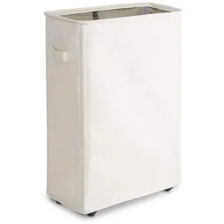 WOWLIVE Schlanker Wäschesammler Kleiner Wäscheboxen Faltbarer Wäschekorb Wasserdicht Wäschesack Schmaler Wäschesortierer mit Rollen - 44L,Beige