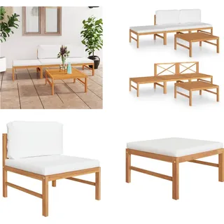 vidaXL 4 tlg. Garten Lounge Set mit Creme Kissen Massivholz Teak - Garten-Lounge-Set - Garten-Lounge-Sets - Gartensofa Set - Gartensofa Sets - Creme