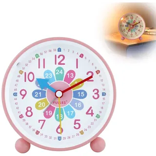 Herbst Kinder Wecker, Kinderwecker Analog Ohne Ticken Lernwecker mit Nachtlicht Tragbarer Wecker Kinder Mädchen mit Sanfter Weckklingelton für Schulanfänge Batteriebetriebene (Ohne Akku) - Rosa