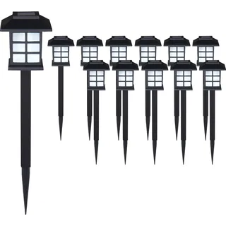DEUBA® Solarlampe für Außen 12er Set LED Wetterfest IP44 Dämmerungssensor Erdspieß Solar Laterne Schwarz Garten Leuchte Außenleuchte Balkon Deko - Schwarz