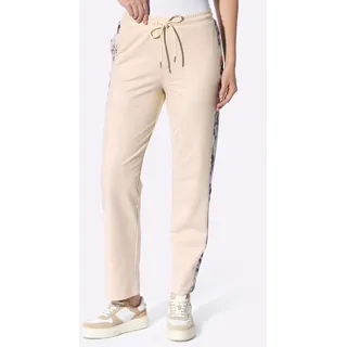 Sweathose HEINE, Damen, Gr. 44, Normalgrößen, beige (sand), 50% Baumwolle, 50% Polyester, bedruckt, gemustert, mehrfarbig, Hosen Sweathose