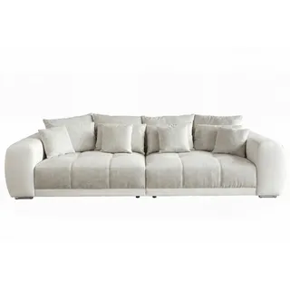 luma-home Big-Sofa Federkern B306/T134/H86 cm, Liegefläche 120x240 cm, Korpus Kunstleder Weiß+Bezug Web-Strukturstoff Grau Beige / 15113 , Metall , Füllung: Polyurethan (Pur) , Rechteckig , 306x86x134 cm , Wohnzimmer, Sofas & Couches, Sofas, Bigsofas