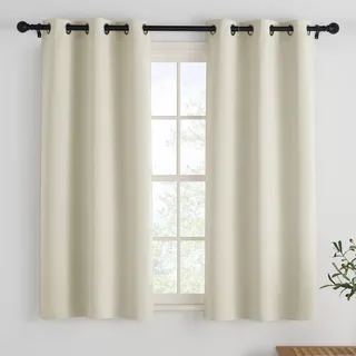 PONY DANCE Scheibengardinen für Kleine Fenster 2 Stücke H 120 x B 90 cm Kurzvorhang Dunkelblau Blickdicht Bistrogardine Küche Verdunklungsvorhänge mit Ösen, Hellbeige