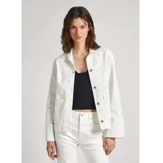 Pepe Jeans für Damen. PL402383 Jeansjacke Anny Anglaise weiß (S), Lässig, Baumwolle, Denim, Langarm