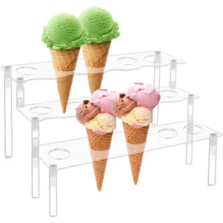 DONGKER Ice Cream Cone Ablageständer, 1 Stuck 3-stufiger 15 Loch Acrylic Eistütenhalter, Eiswaffelhalter für Hochzeit, Geburtstag, Weihnachten, Erntedankfest, Party oder Buffet