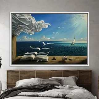 CAOXTART Salvador Dali, Buch der Vögel, Leinwandkunst, Gemälde, gemalte Poster, berühmte Reproduktion, Wohnzimmer, Wanddekoration, 70 x 100 cm, Rahmen
