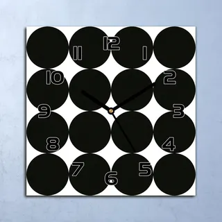 Wanduhr Echt-Glas-Küchenuhr Schwarze Riesen Punkte Quarz 30x30 Deko Bilder