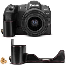 Rieibi R8 Halbtasche, handgefertigte Kameratasche aus PU-Leder für Canon EOS R8 Kameraschutzhülle, Schwarz