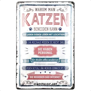 Nostalgic-Art Blechschild, Katzen beneiden – Pfotenschild Geschenk-Idee, aus Metall, Vintage-Design zur Dekoration, 20 x 30 cm, 22368