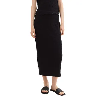 TOM TAILOR Denim Damen Basic Midi-Rock mit Crinkle Struktur, deep black, M