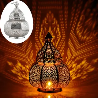 Orientalische Laterne Lampe Nachttischlampe Mahana Silber - Silber