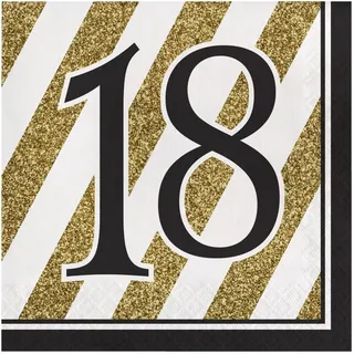 Creative Converting Black and Gold Number 18 Paper Luncheon Napkins,13"-16 Pcs, Happy Birthday