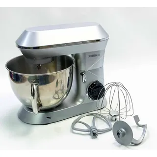 Pastry Chef, DOBBOR SM-1553 1500 W Lebensmittelmixer mit Schneebesen, Rührbesen, Haken, Edelstahlschüssel, 7 Geschwindigkeiten, geräuscharmes elektrisches Gebäck, spülmaschinenfest (Silber)