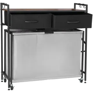 VEVOR Wäschekorb Wäschesammler mit 3 Fächern & Holztischplatte, Wäschesortierer auf Rollen mit 2 Schublade & Haken, Wäschetrenner Wäsche-Sortiersystem für schmutzige Kleidung Badezimmer