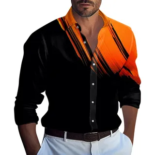 RMBLYfeiye Hawaiihemd Herren Revers Neon Druck Strandhemd Langarm Knopfleiste Bequem Bügelfrei Hemd Für Männer Vatertag T Shirt Weich Arbeitshemd Basic Pilotenhemd Langarmshirt