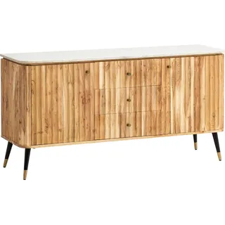 FineBuy 150 cm Massivholz Marmor Türen Schubladen Kommode - Braun