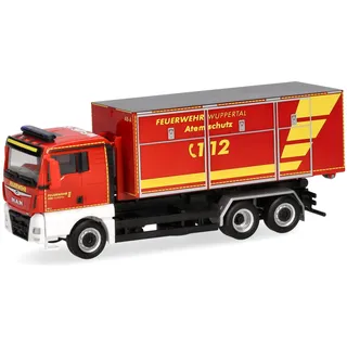 HERPA LKW Modell Man TGX XL Euro6CWechsellader Feuerwehr Wuppertal (Nordrhein-Westfalen/Wuppertal), Einsatzwagen, Modellfahrzeug, Miniatur im Maßstab 1:87, Sammlerstück, Made in Germany, Kunststoff